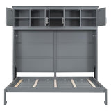 Merax Modern Murphy Cabinet Bed with Top Cabinets, Solid Wood Wall Platform Bed/No Box Spring Needed/Easy Assemble Full,Gray Merax