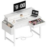 Lufeiya Small White Desk with Fabric Drawers for Bedroom, 32 inch Vanity Makeup Desk with Drawers Storage for Home Office, Writing Study Table with Power Outlet & Monitor Stand, White Lufeiya
