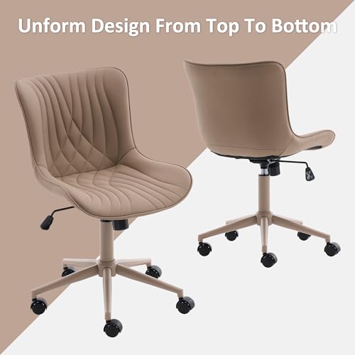 YOUTASTE All Khaki Office Chair, Modern Armless Desk Chair with Back, Adjustable Swivel Rolling Faux Leather Task Chair with Wheels Metal Base for Home Office, Study, or Vanity YOUTASTE