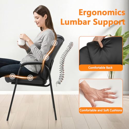 CLATINA Leather Guest Chair with Padded Arm Rest for Reception Meeting Conference and Waiting Room Side Office Home Black 4 Pack