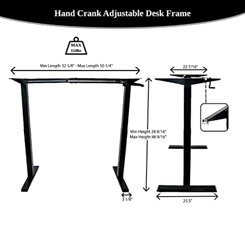 ErgoMax Hand Crank Height Adjustable Desk Frame (Tabletop Not Included), Ergonomic Sit Stand Workstation for Home and Office, 48.56 Inch Max, Black (ERG6100BK) Ergomax