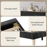 Bestier King Bed Frame with Adjustable Headboard & LED Lighting, Corduroy Upholstered Platform Bed Frame with Storage Shelf, Solid Wood Slats, No Box Spring Needed, Never Squeak, Easy Assembly, Black Bestier
