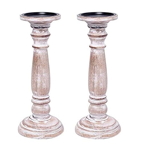 Hosley's Set of 2 Farmhouse Wood Pillar Distress Finish Candleholder 12 Inch High. Ideal Gift for Wedding, Party, Home, Spa, Reiki, Aromatherapy, Votive Candle Gardens O3 Hosley