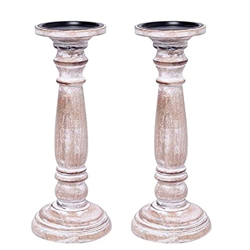 Hosley's Set of 2 Farmhouse Wood Pillar Distress Finish Candleholder 12 Inch High. Ideal Gift for Wedding, Party, Home, Spa, Reiki, Aromatherapy, Votive Candle Gardens O3