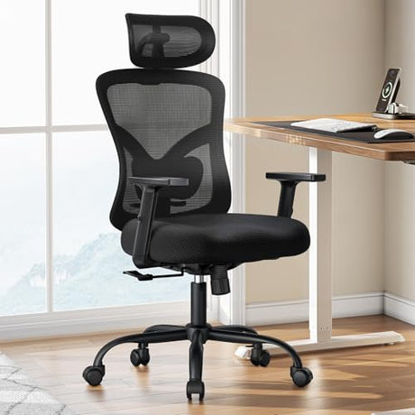 Marsail Ergonomic Office Chair Ergonomic Gaming Chair with Lumbar Support, 2D Headrest, Adjustable Armrests, Contoured Seat Cushion, Computer Desk Chair with Wheels for Home and Office Marsail