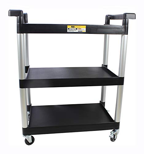 MaxWorks 80774 3-Shelf Utility Plastic Cart with Wheels-225 Lbs Maximum Capacity , Black MaxWorks