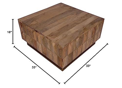 The Urban Port 33-Inch Lift Top Storage Trunk Coffee Table, Square, Mango Wood, Natural Brown TUP THE URBAN PORT