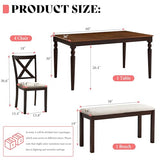 AMERLIFE 6-Piece Farmhouse Dining Table Set, 60” Solid Wood Table with 4 Upholstered Chairs & Bench, Comfortable Seating for 6, for Kitchen or Dining Room, Brown & Black Finish AMERLIFE