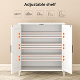 Homleke Farmhouse Shoe Cabinet with 2 Barn Doors & Wood Legs, 5-Tier Shoe Storage Cabinet with 3 Adjustable Shelves, Tall Shoe Rack Organizer for Closet, Shoe Organizer for Entryway, Hallway, White Homleke