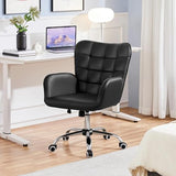 Yaheetech Modern Faux Leather Office Chair Ergonomic Adjustable Computer Chair with Wide Seat, Padded Armrests for Study, Bedroom Black Yaheetech