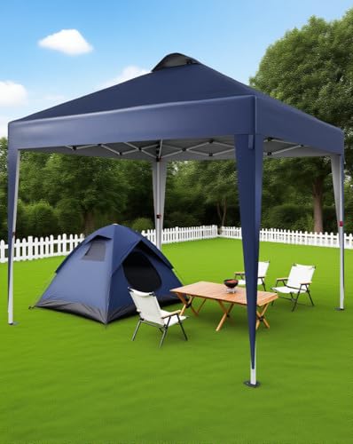10 X 10 FT Pop Up Canopy Tent, Height Adjustable Sun Shade Shelter with Top Vent, Commercial Portable Instant Canopy with Wheeled Carry Bag, Waterproof Party Tent for Patio, Garden, Navy Blue PhoenixCrest