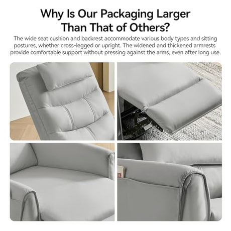 AIRSKY Leather Recliner Chair, Top Grain Leather, Italian Water-Washing Process, Movable Headrest,Recliner Chairs for Adults, Nursery Rocking Chairs,Swivel Rocker Recliner, Living Room Chair,Grey,R3 AIRSKY