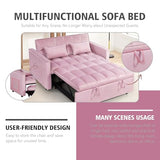 3 In 1 Velvet Convertible Sofa Bed, Pull Out Couch Bed with Reclining Backrest And 2 Pillows, 54" Full Size Loveseat Sleeper Sofa Futon Couch Bed, Couches For Small Spaces, Living Room (Pink) anwickjeff