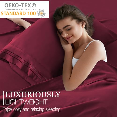 Yibeizi Twin Sheets Set, Red Cooling Hypoallergenic Microfiber Single Bed Sheets, Soft Oeko-Tex Extra Deep Pocket Sheets & Pillowcases Wrinkle Free Bedsheets Yibeizi