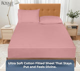 Royale Linens 100% Organic Cotton Fitted Sheet - Percale Weave - Super Soft Deep Pocket Bottom Sheets - Pink Elastic Sheet Queen Size - Queen Fitted Sheets Only - (60"x80"+15", Pink) ROYALE LINENS
