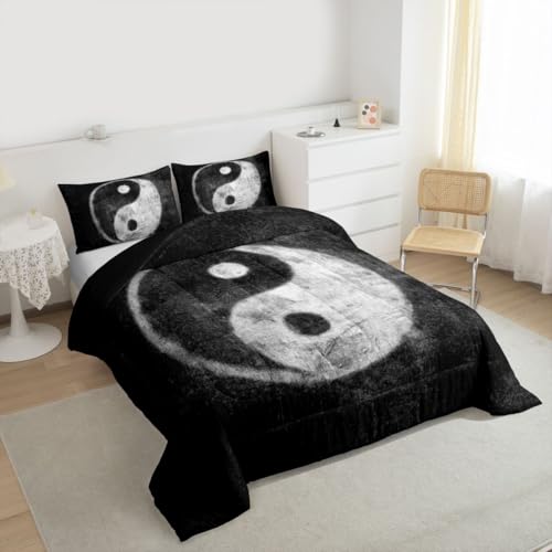 Feelyou Yin Yang Bedding Set for Girls Boys Children Boho Trippy Psychedelic Art Comforter Set Decorative Gossip Pattern Comforter Traditional Ying Yang Theme Duvet Set Full Size 3Pcs Feelyou