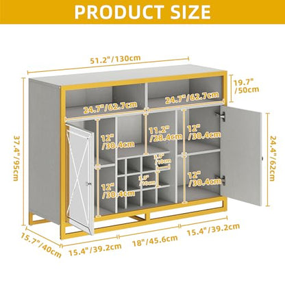 YITAHOME Bar Cabinet with Power Outlets, Coffee Bar Cabinet w/Led Lights and Removable Wine Rack, Storage Buffet Cabinet for Liquor, Wine Bar Cabinet w/Adjustable Shelves for Home, Kitchen, Silvery