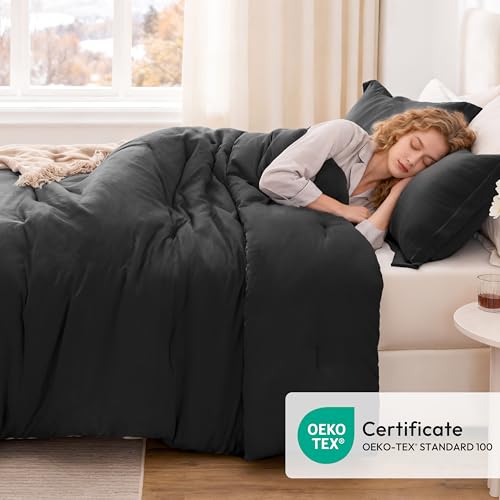 Love's cabin Black Twin/Twin XL Comforter Set, 2-Piece Prewashed Bed Set with 1 Comforter (66 x 90 in) & 1 Pillowcase, Lightweight & Breathable for All Seasons Love's cabin
