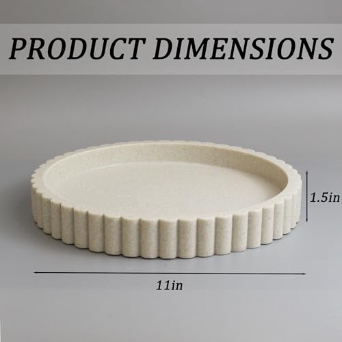 LIN CHUAN Decorative Coffee Table Tray, 11" Round Resin Coffee Table Centerpiece Tray for Home Decor, Modern Organizer for Living Room, Console or Dresser, Beige LIN CHUAN