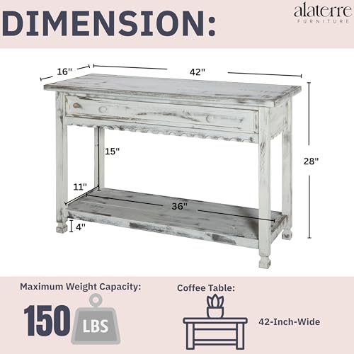 Alaterre Furniture Rustic Country Cottage Console Table with 1 Drawer & 1 Shelf, Distressed Finish - Perfect for Living Room, Entryway, Hallway Alaterre Furniture