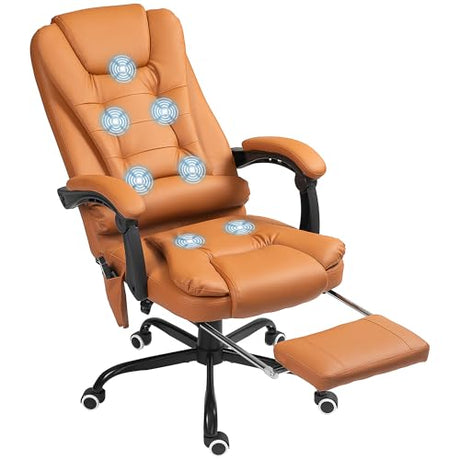 Vinsetto 7-Point Vibrating Massage Office Chair, High Back Computer Chair with Lumbar Support, Footrest, Reclining Back, Adjustable Height, Light Brown Vinsetto
