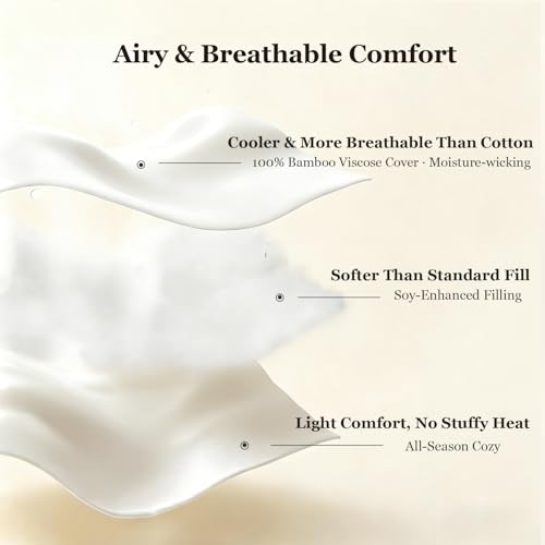 Globon Cooling Comforter Oversized King,Lightweight Summer Comforter for Hot Sleepers,Ultra Soft Bamboo Viscose Fabric, Breathable & Moisture Wicking,Soy Fiber Blend Fill, White Globon