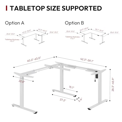 SANODESK Electric Height Adjustable 3 Leg Corner Desk Frame, up to 220lbs, Sit Stand Ergonomic L Shaped Frame Only, White SANODESK