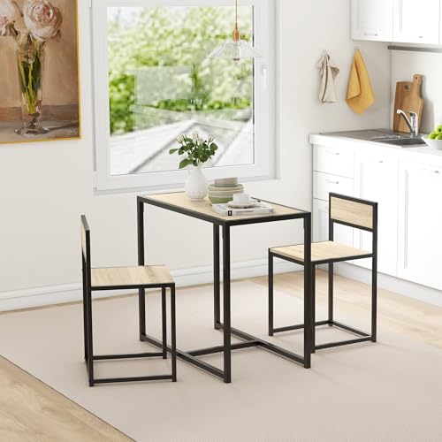 HOMCOM 3-Piece Industrial Dining Table Set for 2, Kitchen Table and Chairs, Dining Room Sets for Small Spaces, Oak HOMCOM