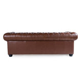 BOWERY HILL 95" W Traditional Leather Tufted Back Chesterfield Sofa with Removable Seat Cushions, Leg Assembly Required, for Living Room, in Chestnut Finish BOWERY HILL