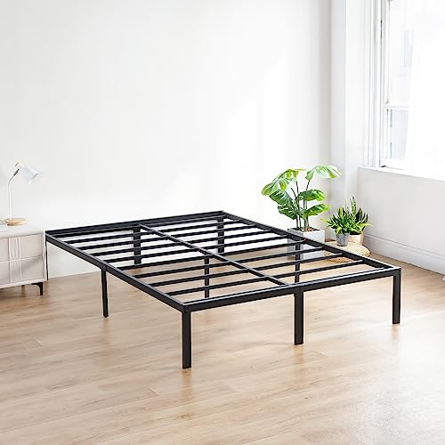 Olee Sleep 18 Inch Heavy Duty Steel Slat Anti-Slip Support, Easy Assembly Platform Bed Frame, Noise Free Steel Mattress Foundation, Maximum Storage, No Box Spring Needed, Black, Cal King Size Olee Sleep