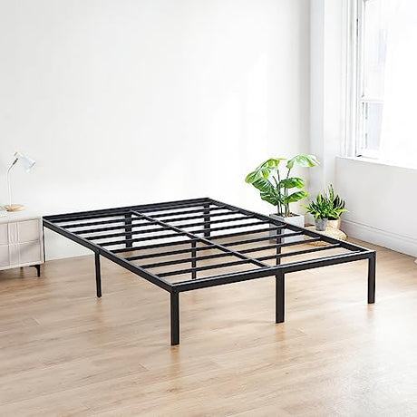 Olee Sleep 18 Inch Heavy Duty Steel Slat Anti-Slip Support, Easy Assembly Platform Bed Frame, Noise Free Steel Mattress Foundation, Maximum Storage, No Box Spring Needed, Black, Cal King Size Olee Sleep