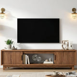 BRITEMART TV Stands for Living Room, 70 Inch Large Entertainment Center Fluted TV Stand with Storage, Boho Media Console Wood Television Table with Cable Management Hole, Walnut BRITEMART