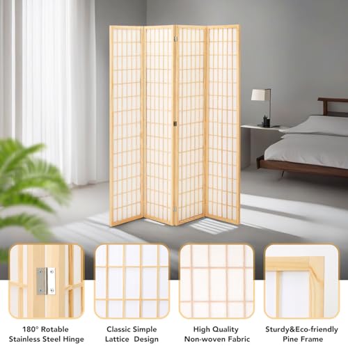 JOSTYLE Room Divider Wall 4 Panel, Folding Privacy Screen for Room Separation, Shoji Screen Japanese Style Room Divider, 5.9 Ft, Natural JOSTYLE
