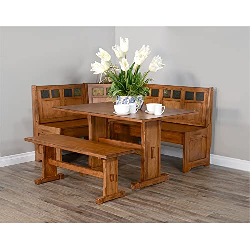 Pemberly Row Farmhouse Wood Kitchen Corner Breakfast Dining Nook Set with Hidden Storage in Rustic Oak - WoodArtSupply