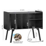 Lerliuo Record Player Stand with Charging Station Holds Up to 220 Albums, Large Turntable Stand with 4 Cabinet, Mid-Century Record Player Table,Black Vinyl Holder Storage Shelf for Bedroom Living Room Lerliuo