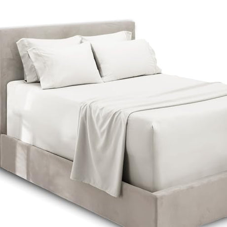 Hearth & Harbor Extra Deep Pocket Queen Sheets Sets - Fits Mattress 18-24 Inches Deep - Extra Deep Pocket Sheets - 6 Piece Queen Size - White Hearth & Harbor
