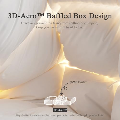 DWR Luxury Feather Down Fiber Comforter Oversized King Size, Ultra-Soft Cotton-Blend Fabric, 750 FP Medium Weight for All Season Hotel Style Fluffy Duvet Insert with Ties (120"x98", White) DWR