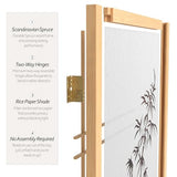 4 ft. Short Bamboo Tree Shoji Screen - Natural - 4 Panels Red Lantern