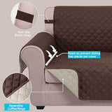 U-NICE HOME Reversible Sofa Cover Washable Couch Cover for Dogs Friendly with Elastic Straps Water Repellent Furniture Protector for 3 Cushion Couch (Sofa, Coffee/Beige) U-NICE HOME