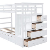 P PURLOVE Twin Over Twin Bunk Bed with Stairs and Trundle, Solid Wood Bunk Beds with Stairway Storage for Teens,Kids,White P PURLOVE