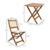 Outsunny 3 Pieces Patio Bistro Set Foldable Wooden PE Rattan Conversation Furniture Outdoor with Cushions, for Porch, Backyard, Garden, Light Teak Outsunny