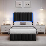 REVOMINCA Twin Upholstered Bed Frame with LED Lights, Faux Leather Platform Bed with Headboard and Wooden Slats Support, No Box Spring Needed, Noise-Free, Easy Assembly, Black REVOMINCA