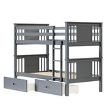 FUQARHY Bunk Bed Twin Over Twin with Storage Drawers, Gray Convertible Wood Twin Bunk Beds with Ladder and Safety Guardrail, No Box Spring Needed (Blue-Gray) FUQARHY