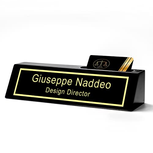 Personalized Engraved Business Desk Name Plate with Card Holder, Desk Name Plate, Customized Executive Black Wood Desk Name, Custom Name Sign Gifts - WoodArtSupply