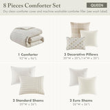 Madison Park Queen Comforter Set Clipped Jacquard Stripes with Buttons Boho Comforter for a Queen-Size Bed, Cotton Oversized Comforters with Removable Cover Boho Bedding, Queen Ivory 8 Piece Madison Park