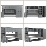 Merax Twin Size Murphy Bed with Desk, Multifunctional Wood Foldable Wall Bed with Wardrobe, Drawers and Cabinet, Space-Saving Hidden Bed for Guest Room Office, No Box Spring Needed, Grey Merax
