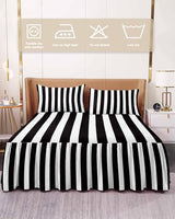 Ruffle Skirt Bedspread for Twin Size Bed Black and White Stripes 2 Piece Bedding Cover with Pillow Sham,18In Drop Bedskirt Coverlet Bedroom Dorm Decor Modern Geometric Art Chucoco