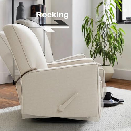 Harkawon Swivel Rocker Recliner Chair, Glider Rocker Recliner, Rocking Chair Nursery, Fabric Chair with High Back, Deep Seat, for Living Room, Bedroom, Beige Harkawon