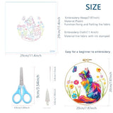 Zhenqing Rainbow Cat and Butterfly Embroidery Kit for Beginners, Whimsical Colorful Cat Design on Pre-Printed 29x29cm Circular Cotton Fabric with 20cm Hoop (C0209)