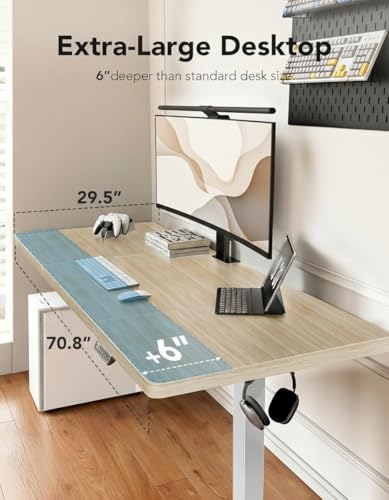 HUANUO 71 x 30 inch Electric Standing Desk, Powerful Brushless Motor Large Height Adjustable Table, 4 Memory Preset Sit Stand Up Desk, Home Office Computer Table with Thick T-Shaped Frame, Natural HUANUO